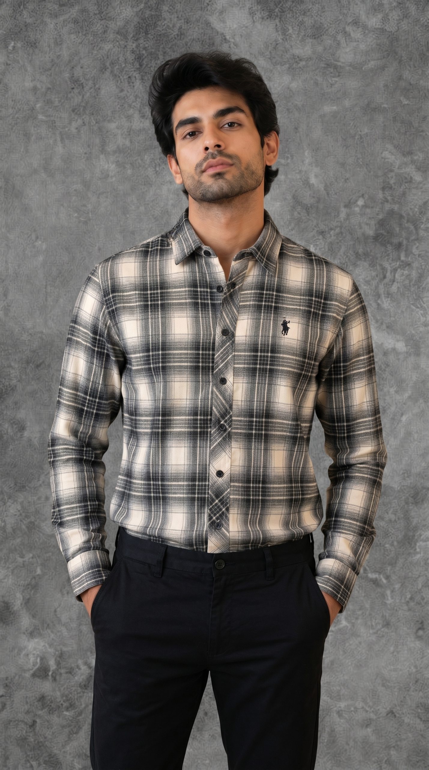 Men's Black and White Checks Shirt