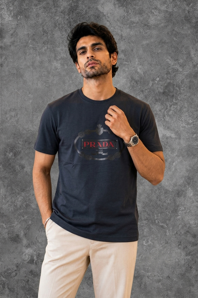 Prada Milano Men's Navy Blue T-Shirt