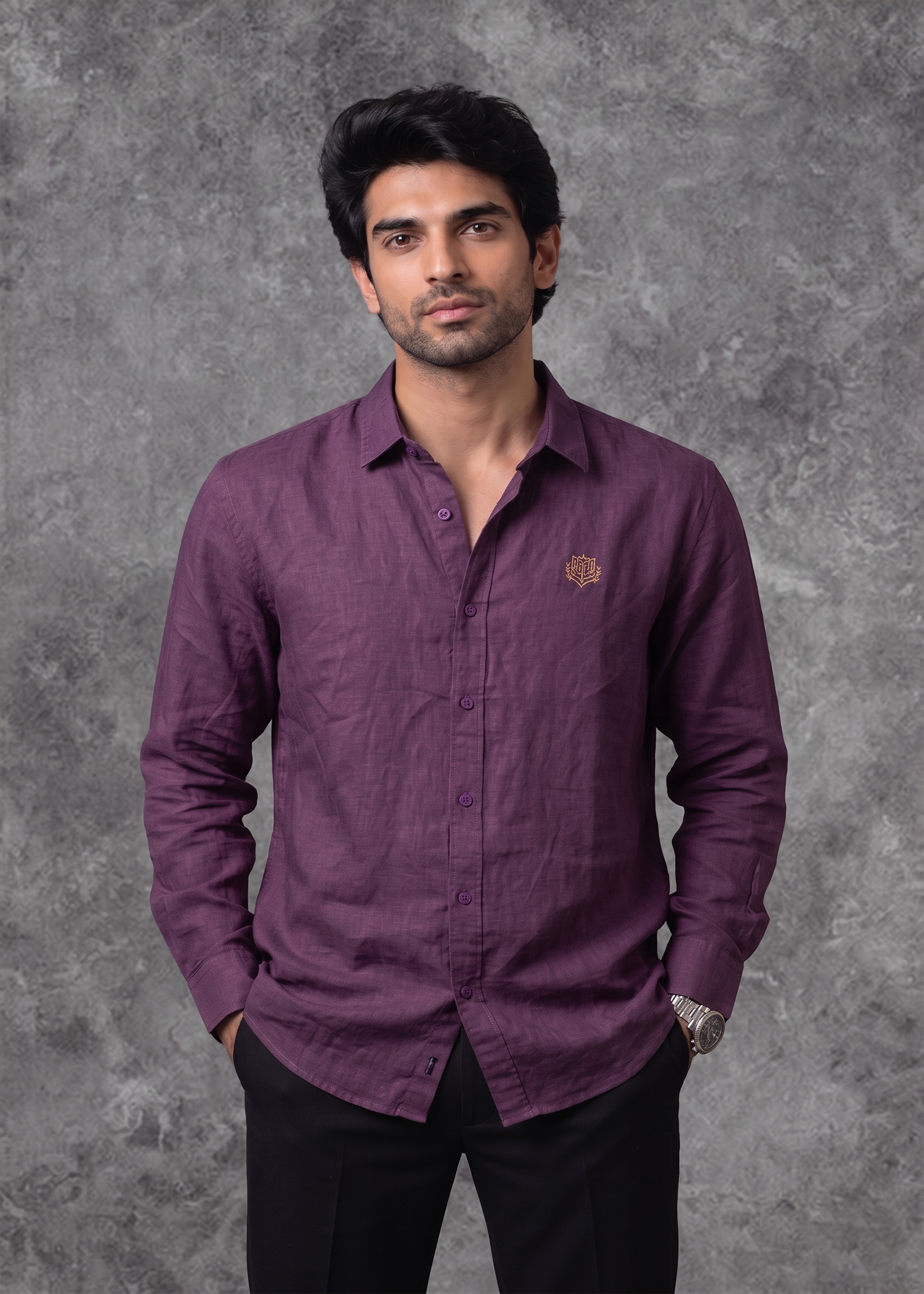 Men's Dark Purple Plain Shirt