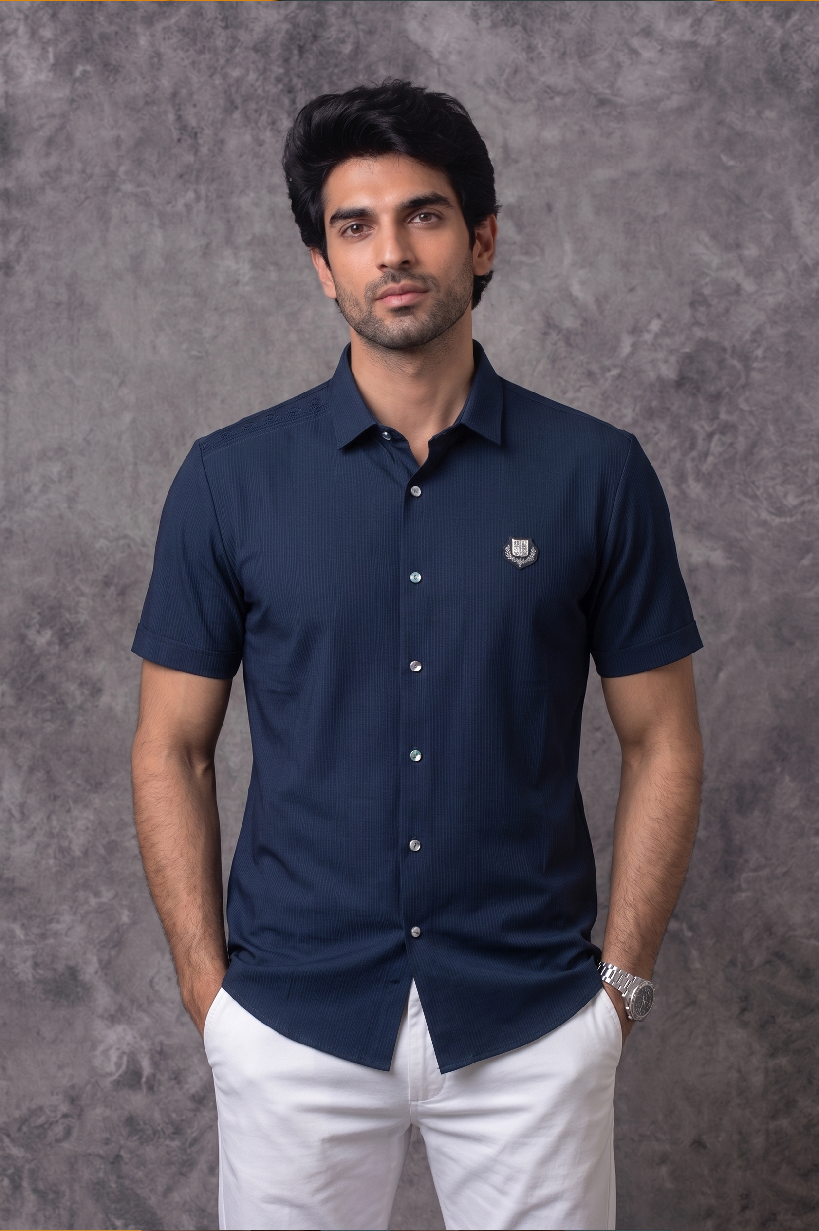 Men's Navy Blue Plain Shirt