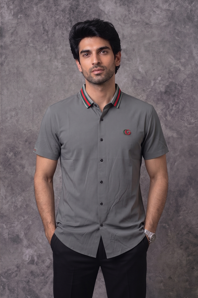 Gucci Half Sleeve Plain Grey Shirt