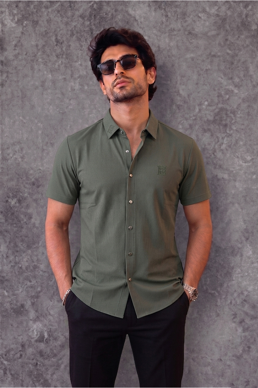 Hermes Half Sleeve Plain Olive Green Shirt