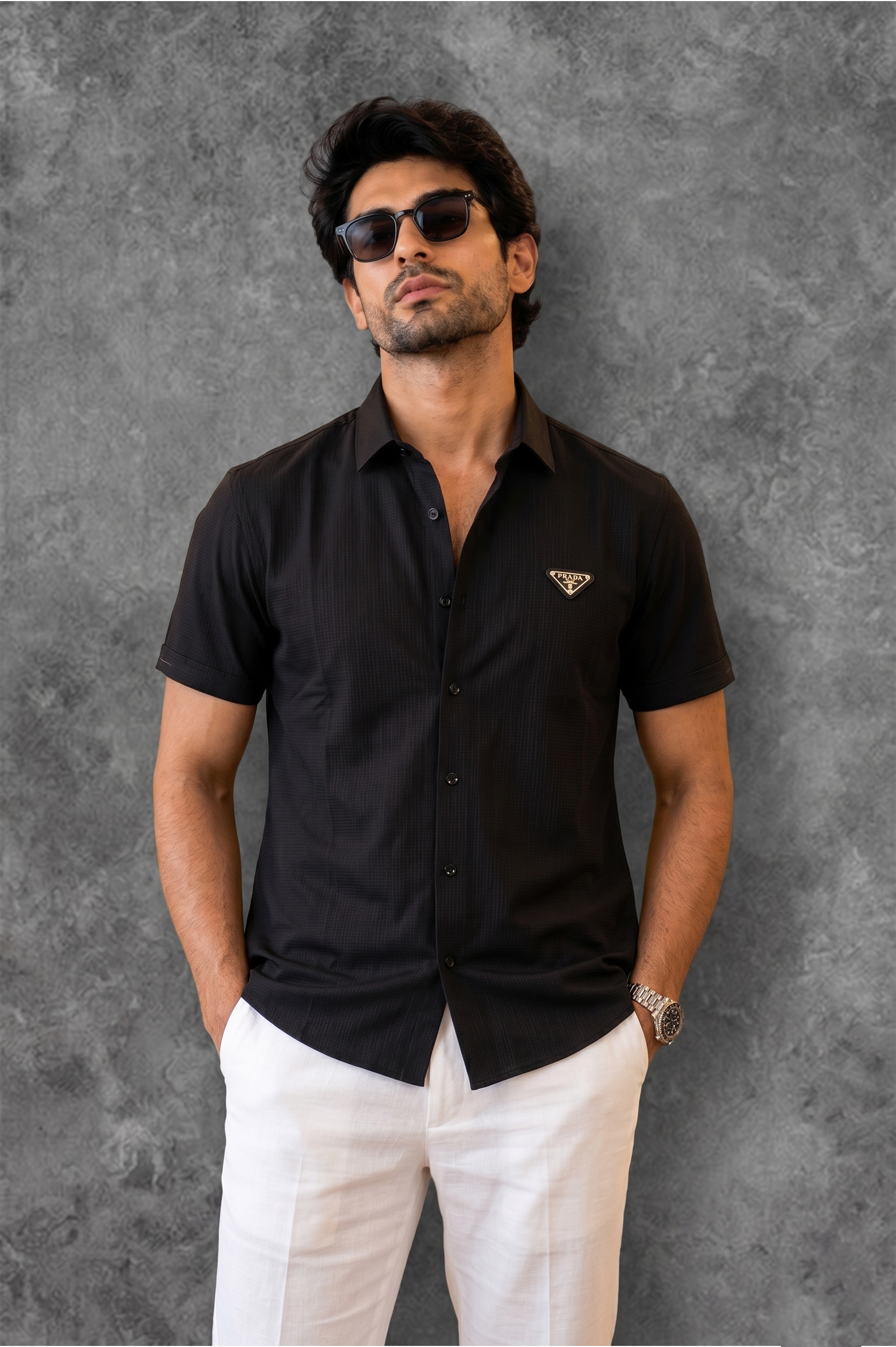 Prada Milano Half Sleeve Navy Blue Shirt