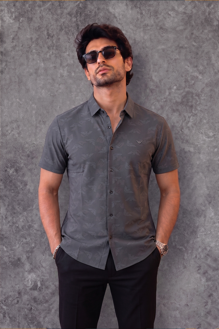 Emporio Armani Men's Half Sleeve Grey Shirt