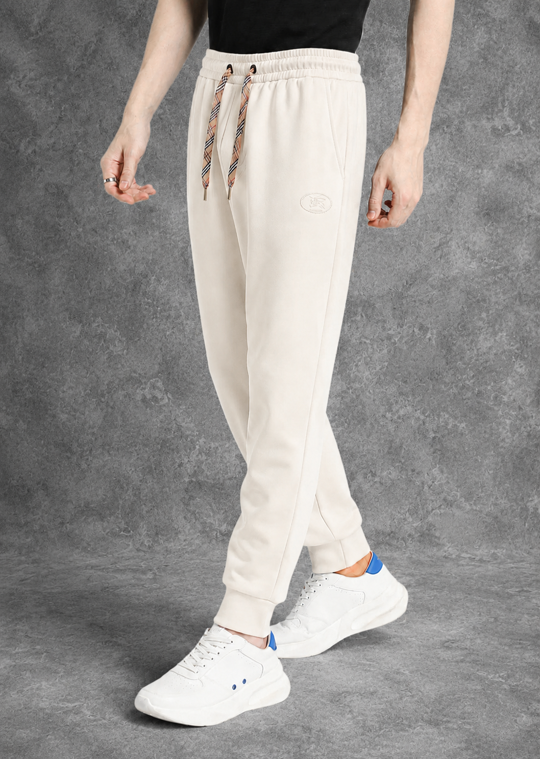 Men's Beige Cotton Slim-Fit Joggers