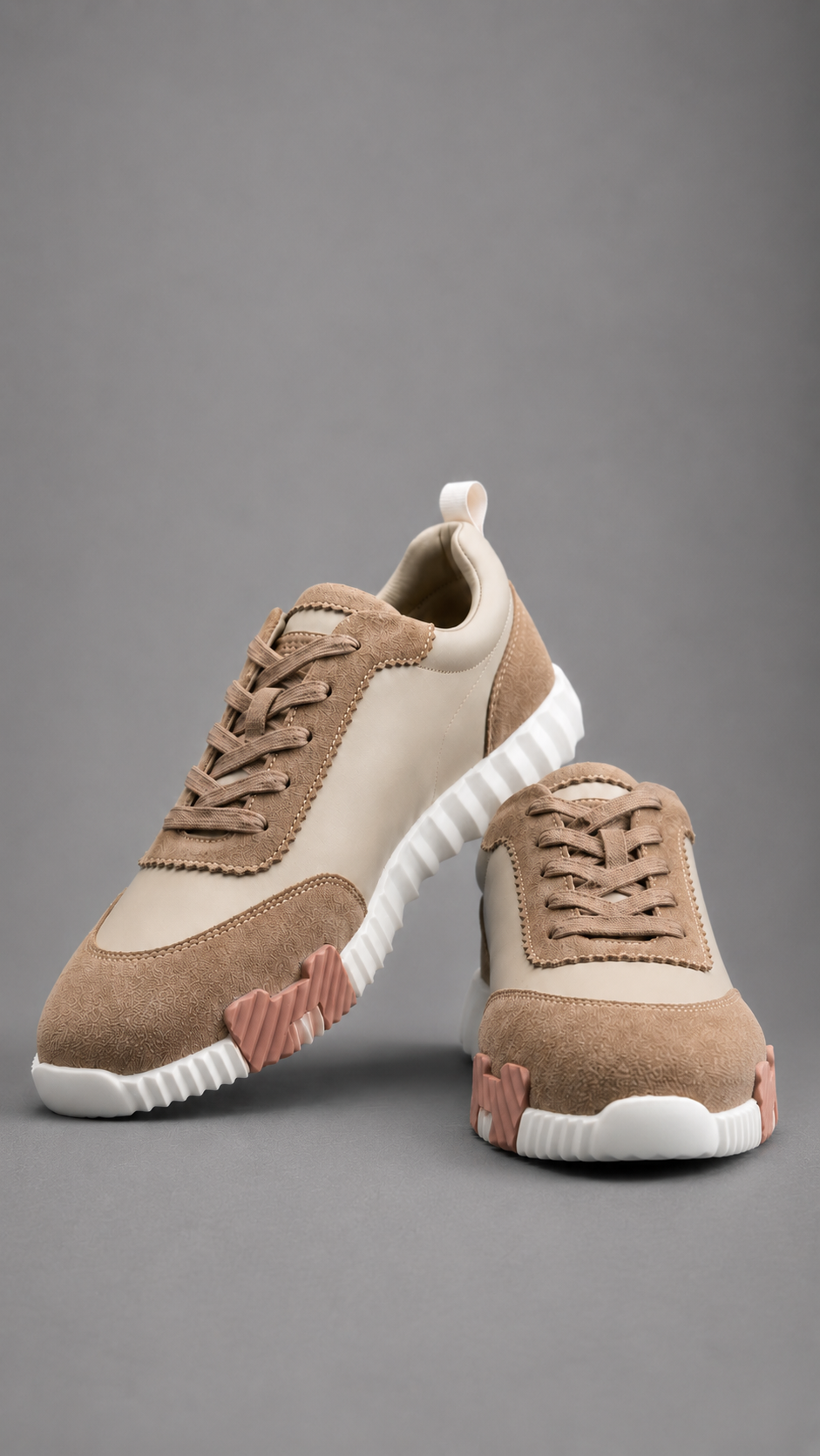 Hermes Men's Bouncing Sneaker in Beige Technical Mesh and Brown Suede