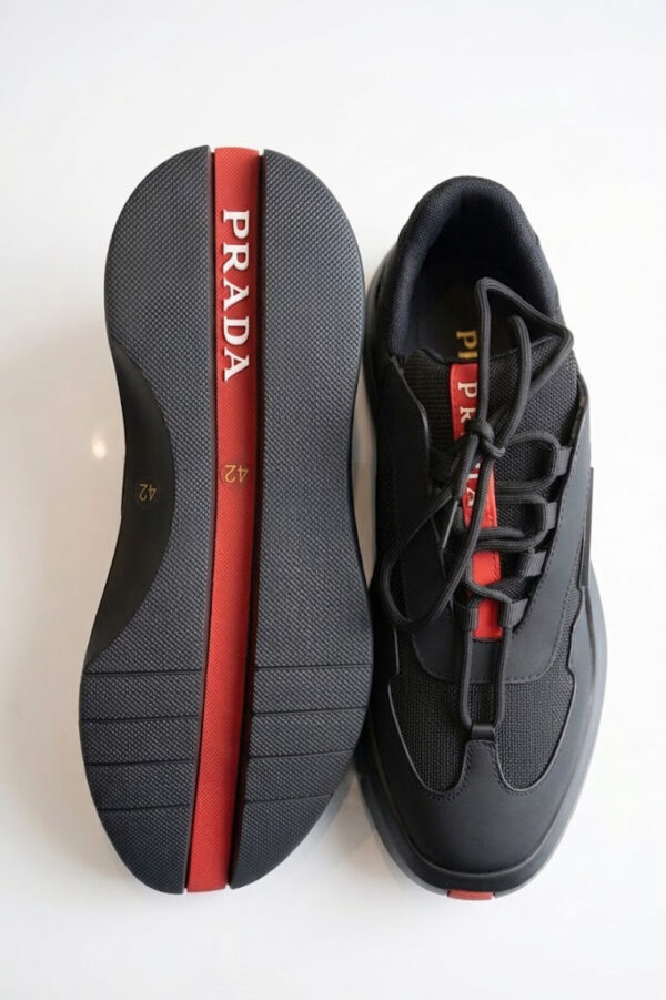 Prada Linea Rossa Men's America's Cup Black Leather and Bike Fabric Sneakers