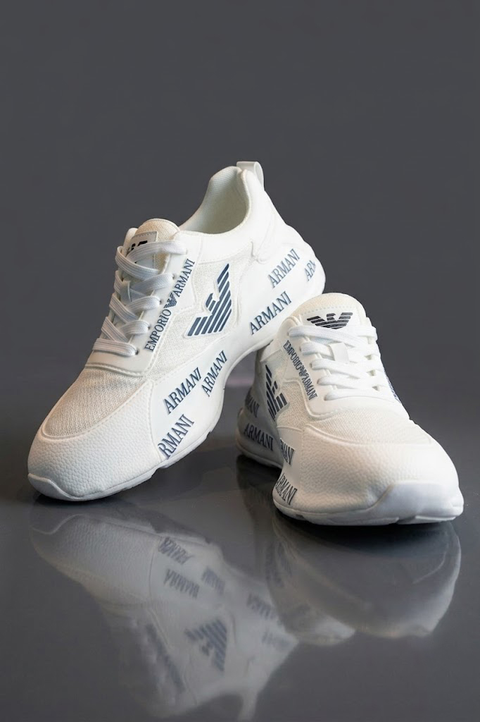 Emporio Armani Men's White Mesh and Leather Chunky Sneakers