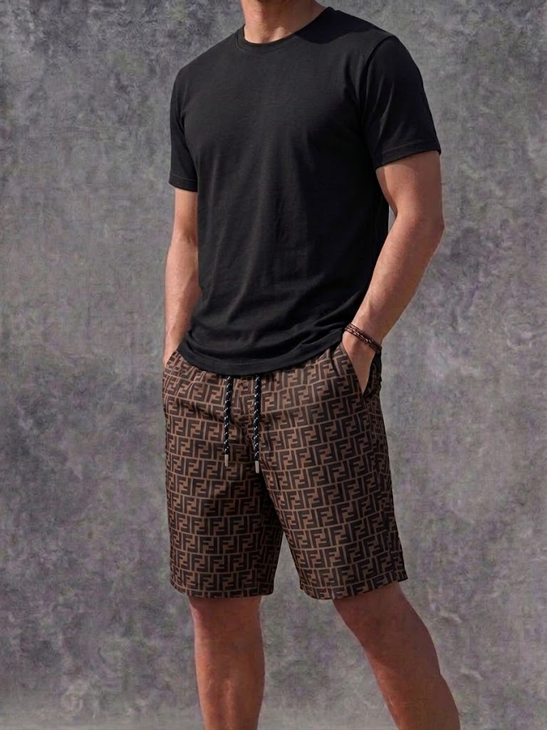 Fendi Men's Brown FF Monogram Drawstring Casual Short