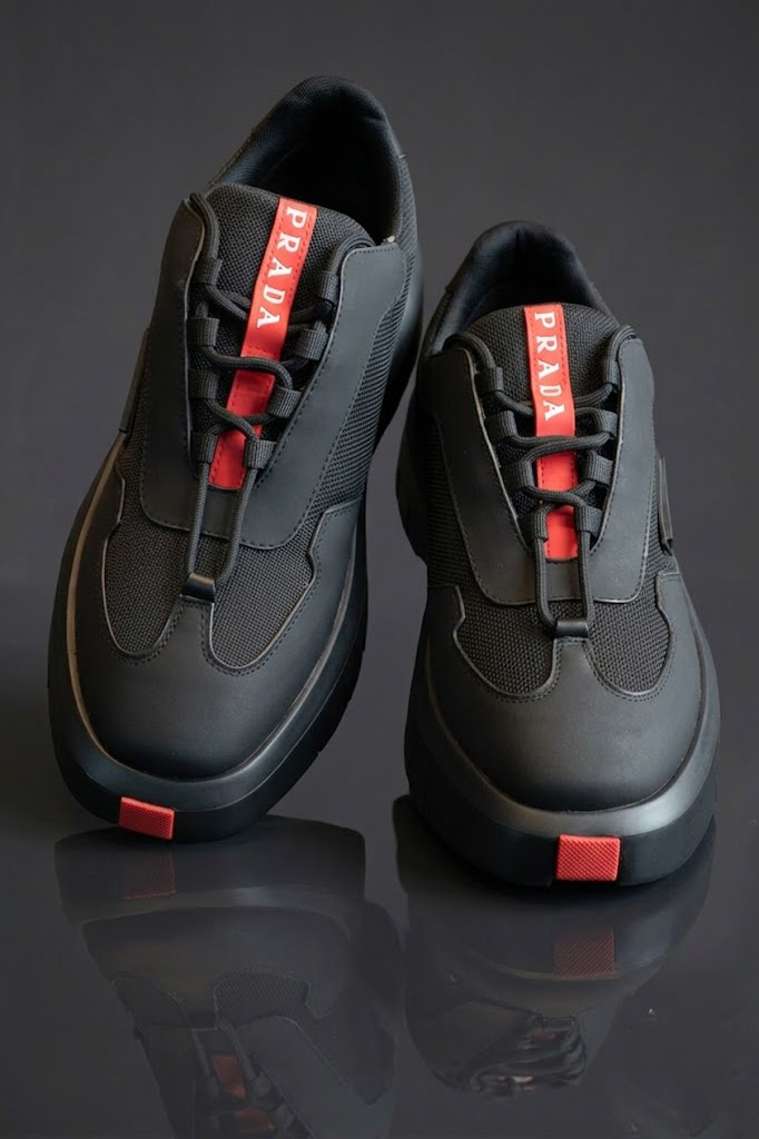 Prada Linea Rossa Men's America's Cup Black Leather and Bike Fabric Sneakers