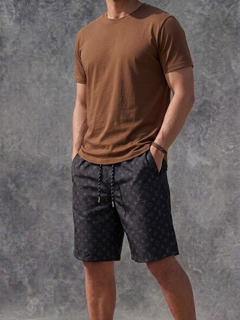 Louis Vuitton Men's Black Monogram Eclipse Drawstring Casual Short