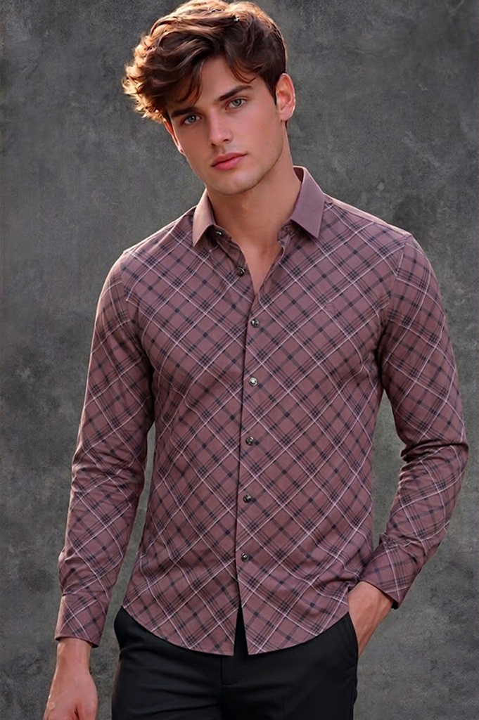 Burberry Men's Brown Checkered Casual Shirt