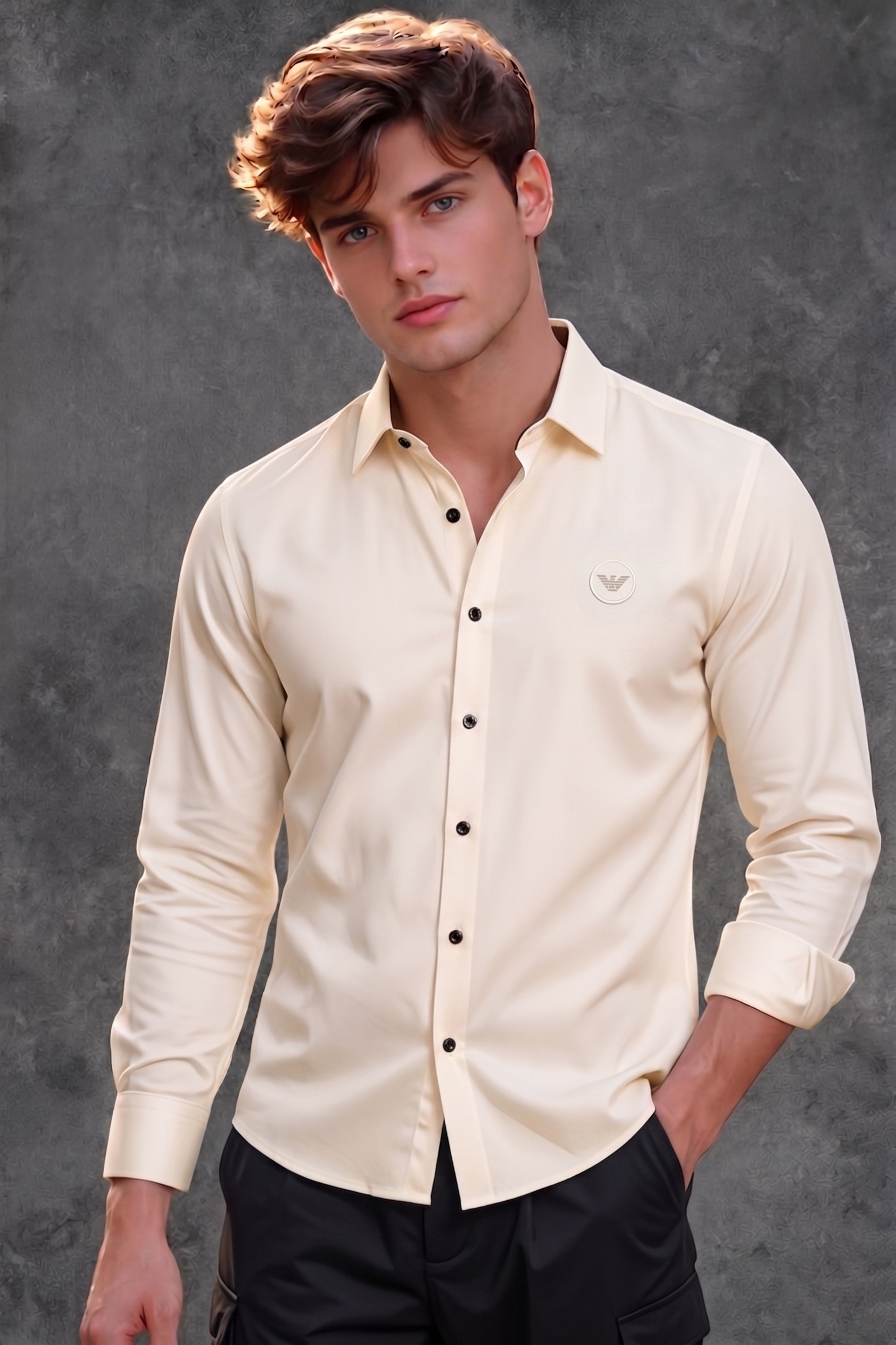 Emporio Armani Men's Plain Cream Shirt