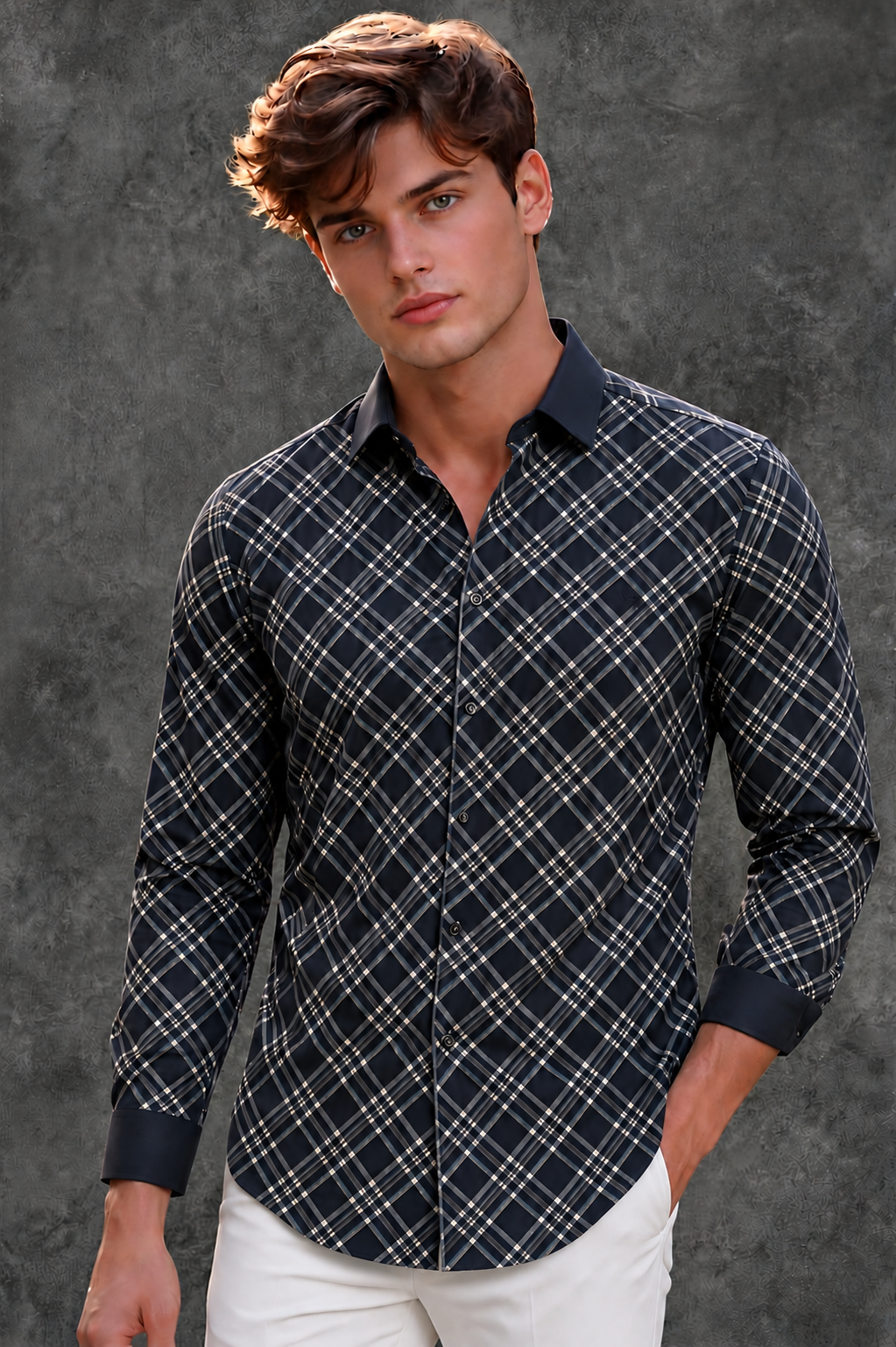 Burberry Men's Black Checkered Casual Shirt