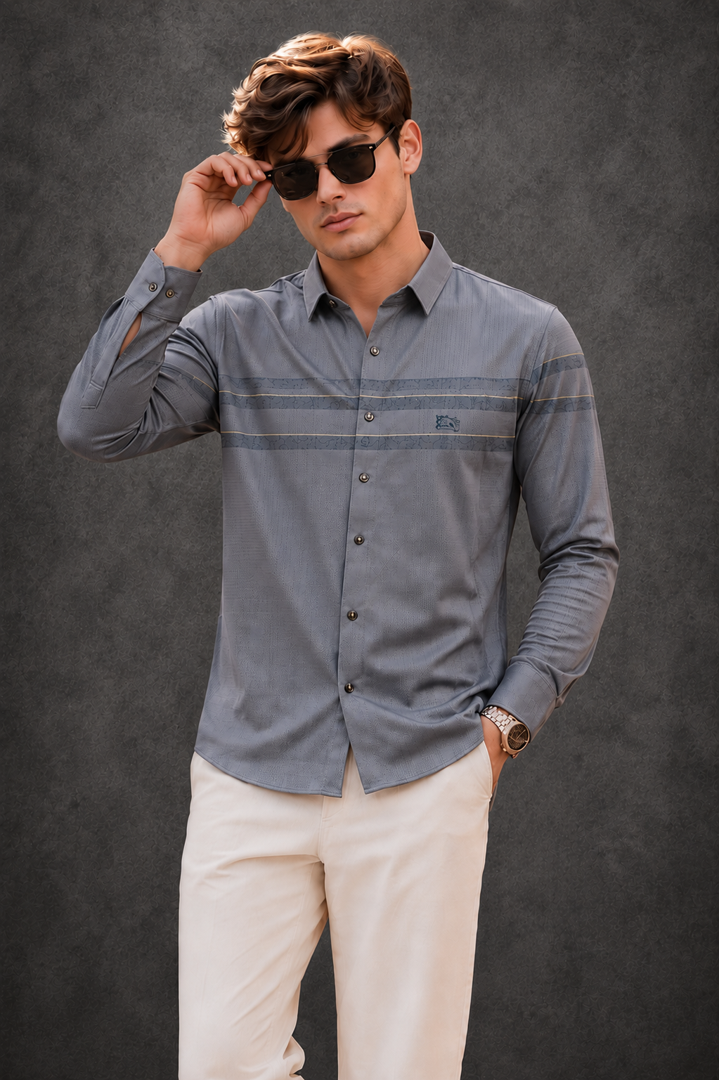 Burberry Men's Grey Striped Casual Shirt