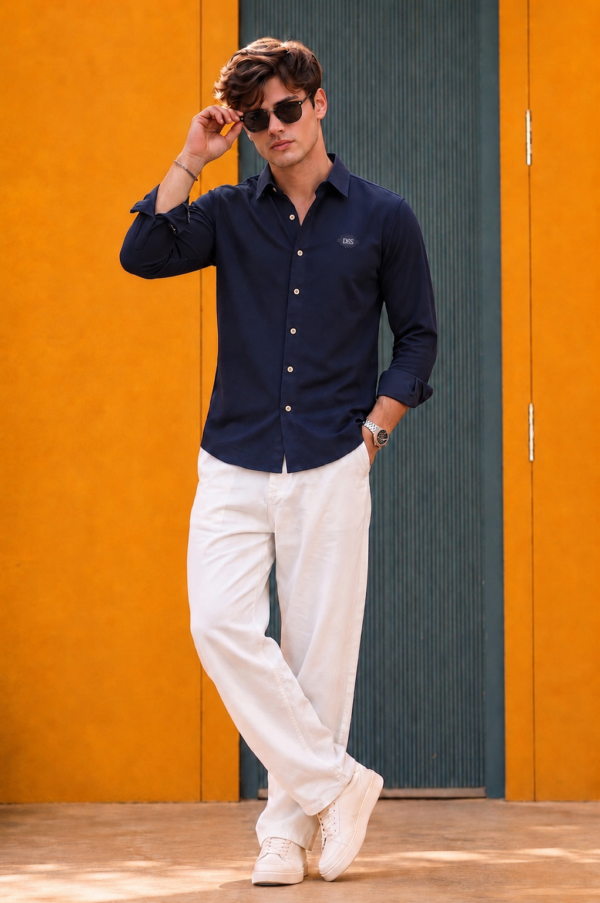 Balenciaga Men's Deep Navy Blue Plain Shirt