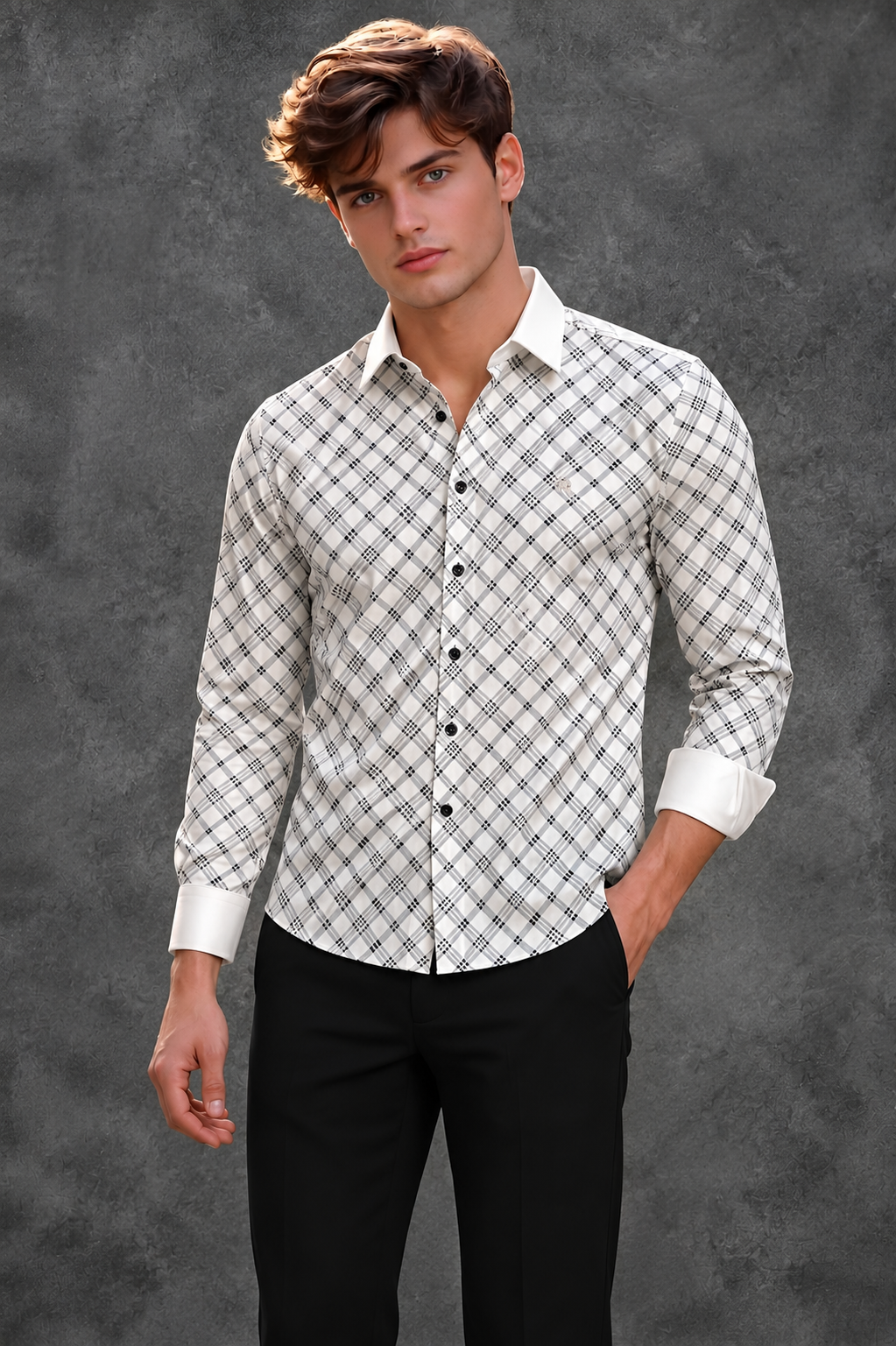 Versace Men’s Slim-Fit Checkered Formal Shirt