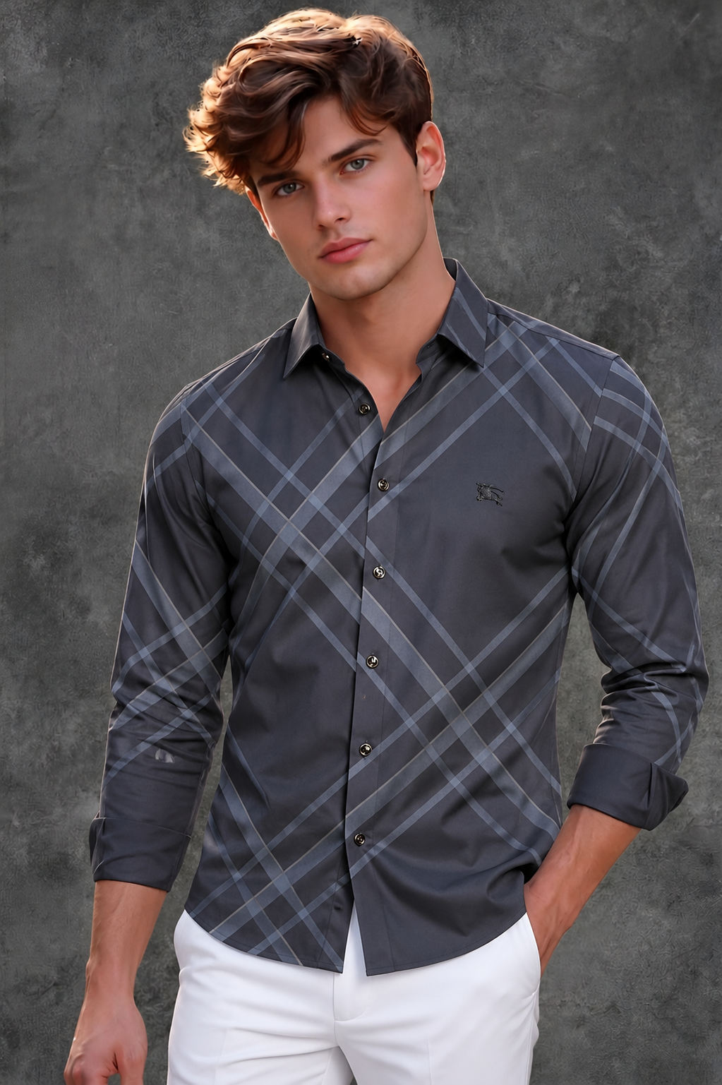 Burberry Men's Black Checkered Casual Shirt