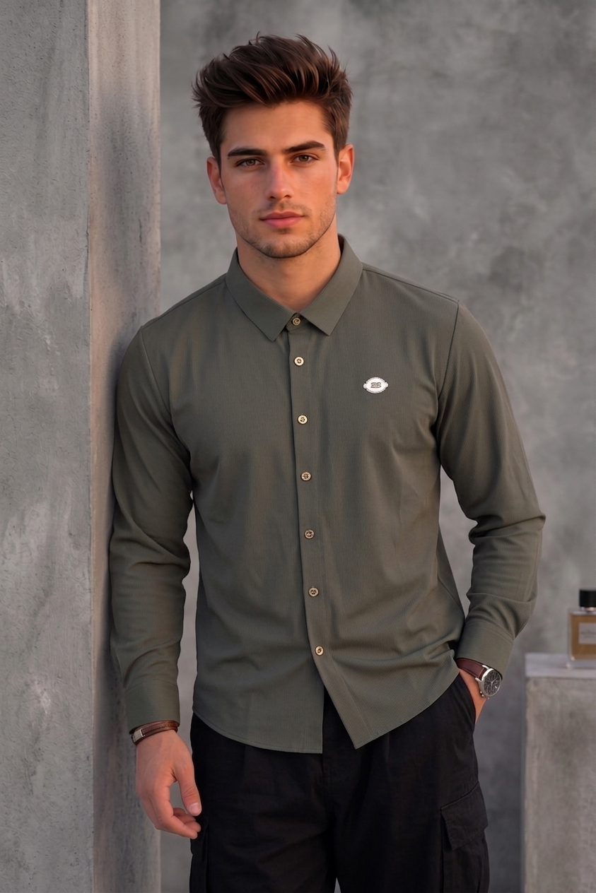 Balenciaga Men's Plain Olive Green Shirt