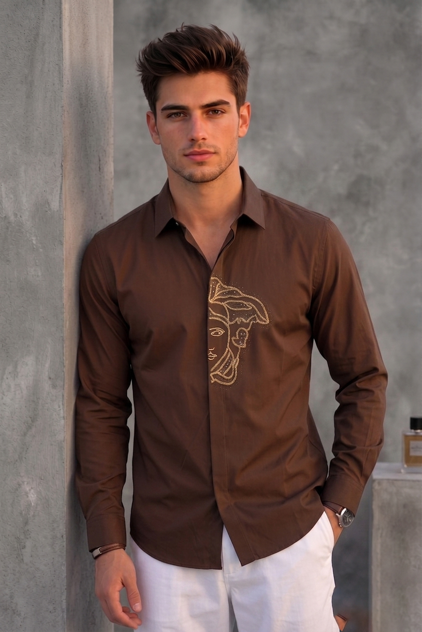 Hermes Men's Deep Chocolate Brown Designer Shirt