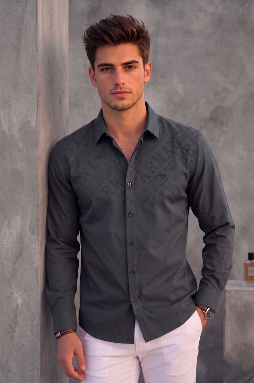 Emporio Armani Men's Dark Charcoal Gray Shirt