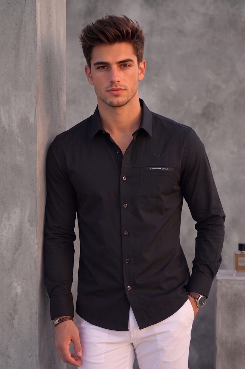 Emporio Jeans Men's Dark Midnight Blue Plain Shirt
