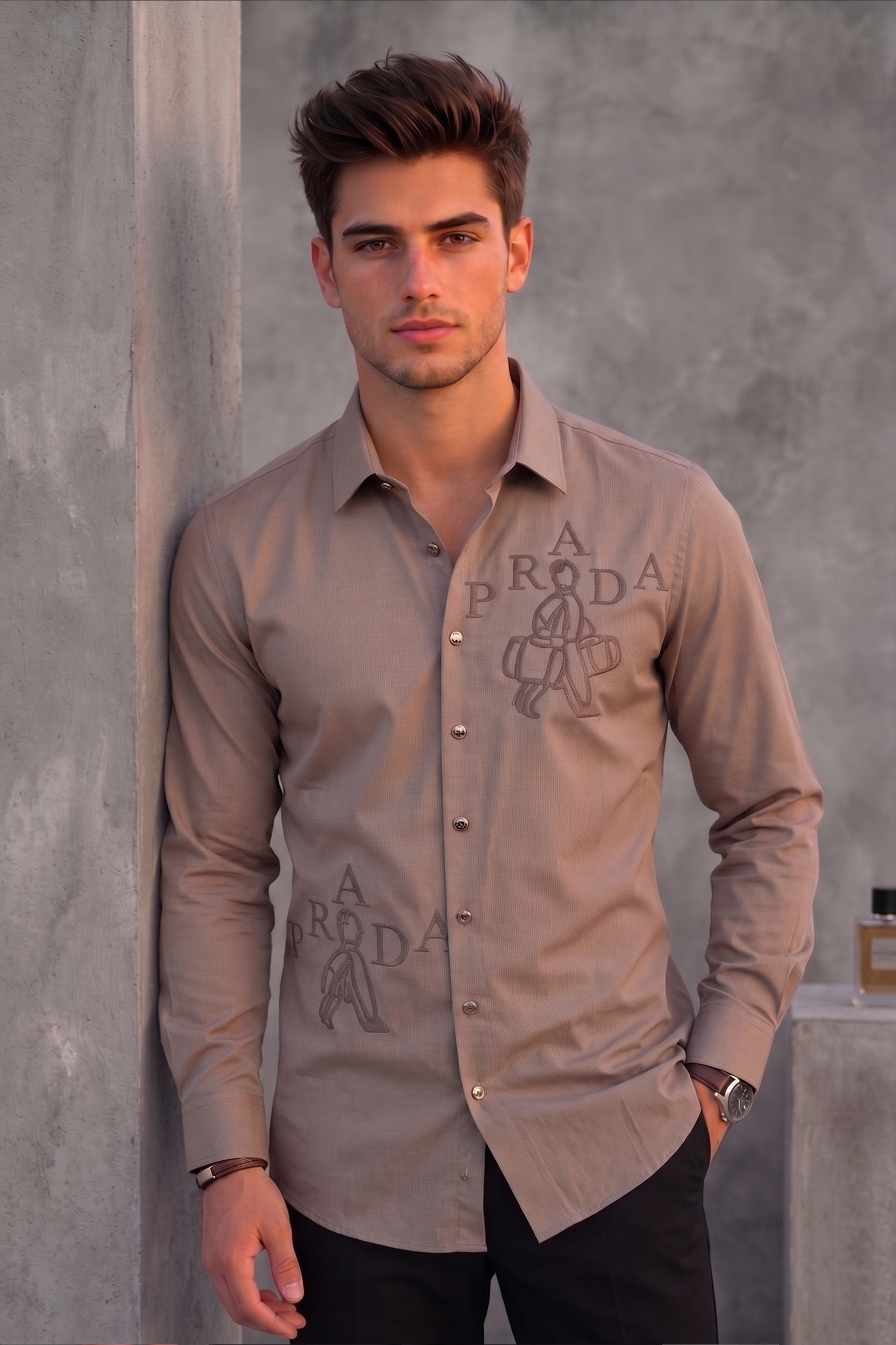 Prada Men's Taupe Plain Shirt