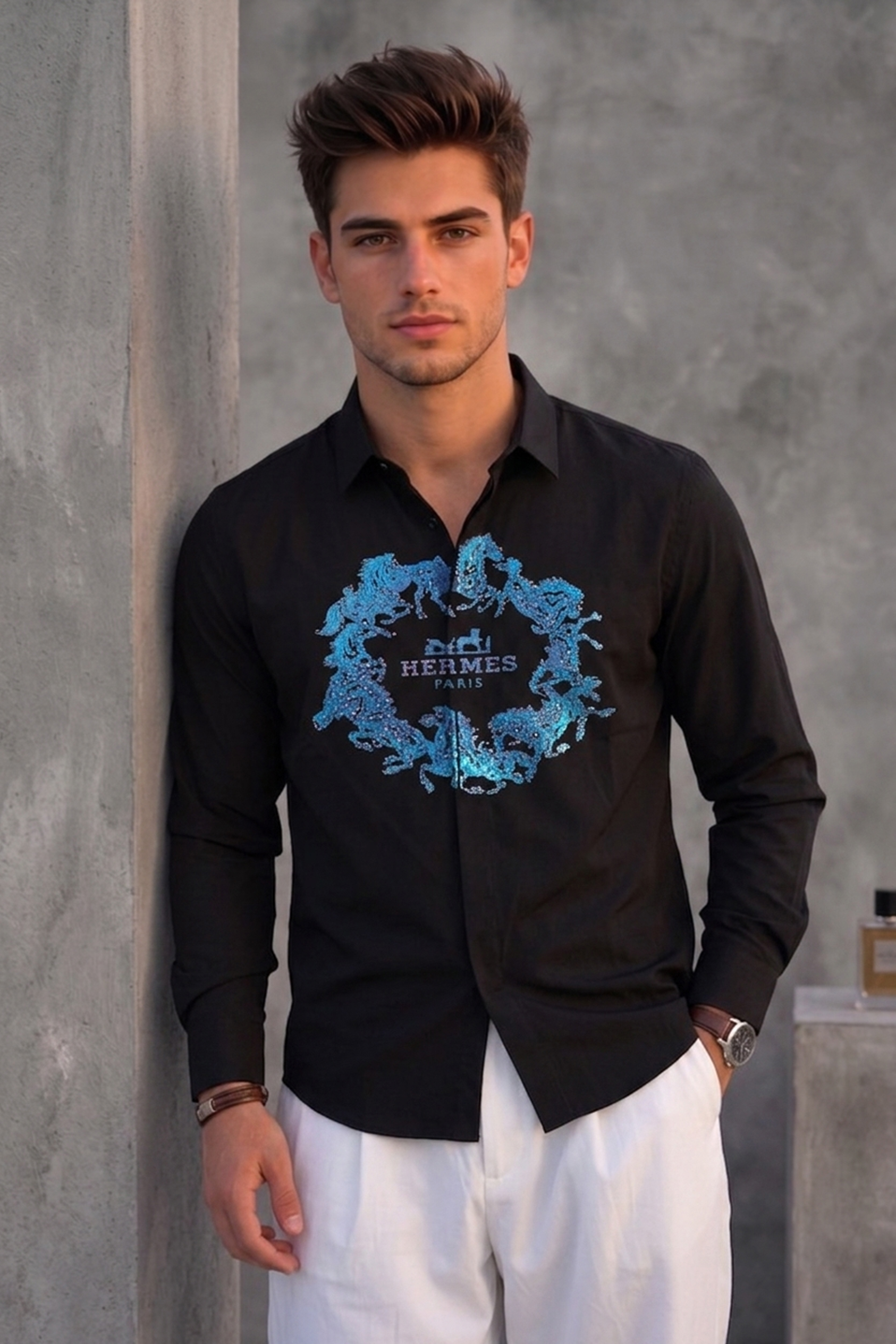 Hermes Men's Plain Black Shirt