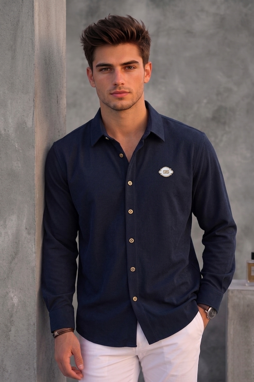 Balenciaga Men's Deep Navy Blue Plain Shirt