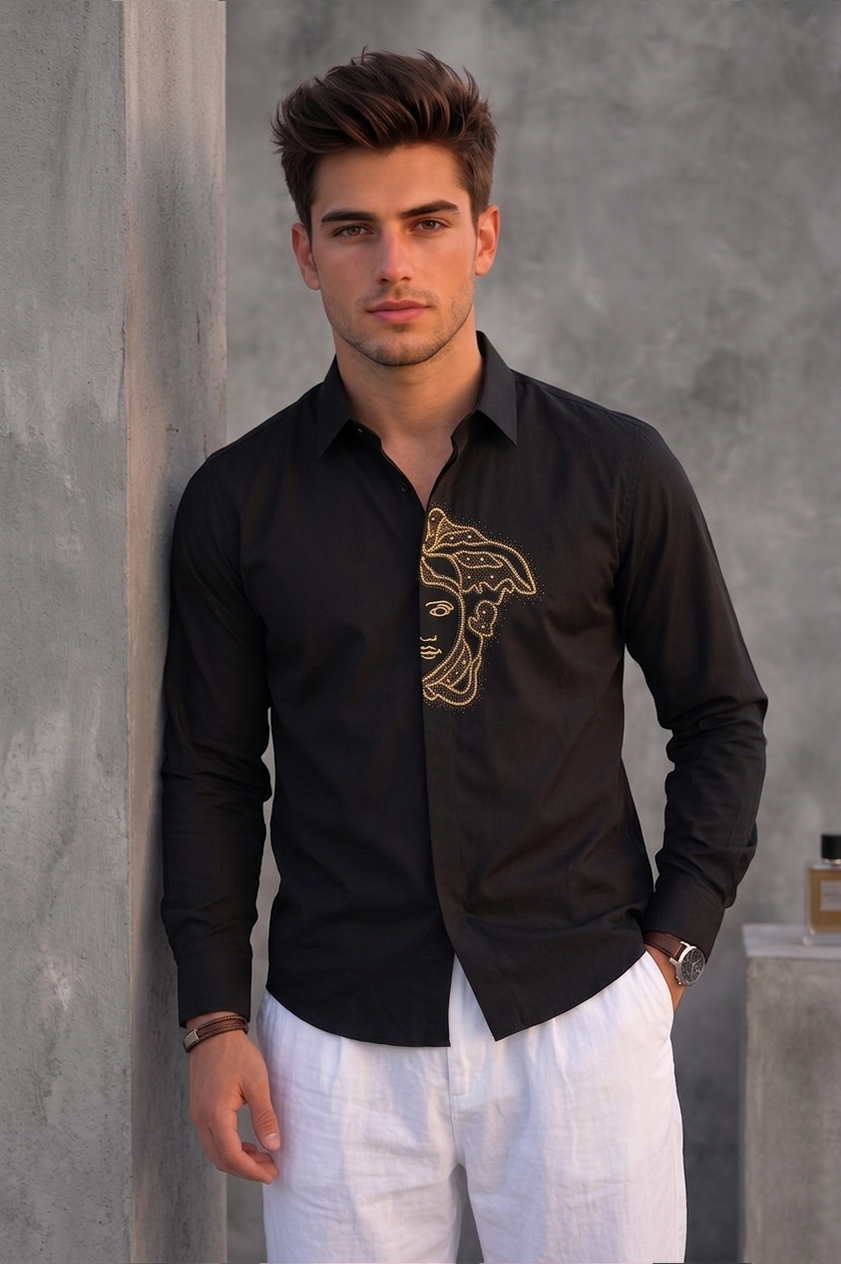 Versace Men's Deep Black Designer Shirt
