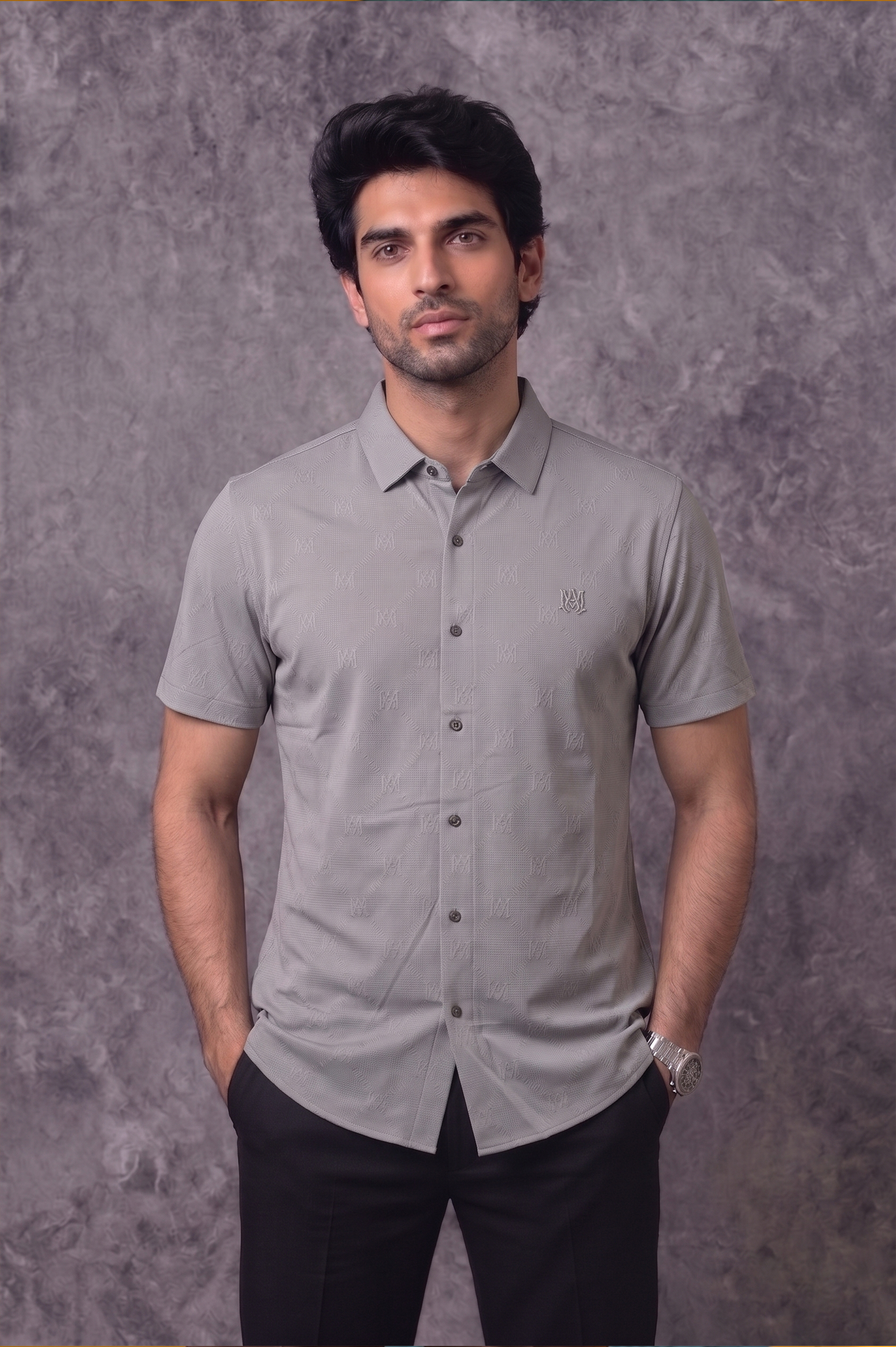 Burberry Men's Half Sleeve Mid-tone Grey Shirt
