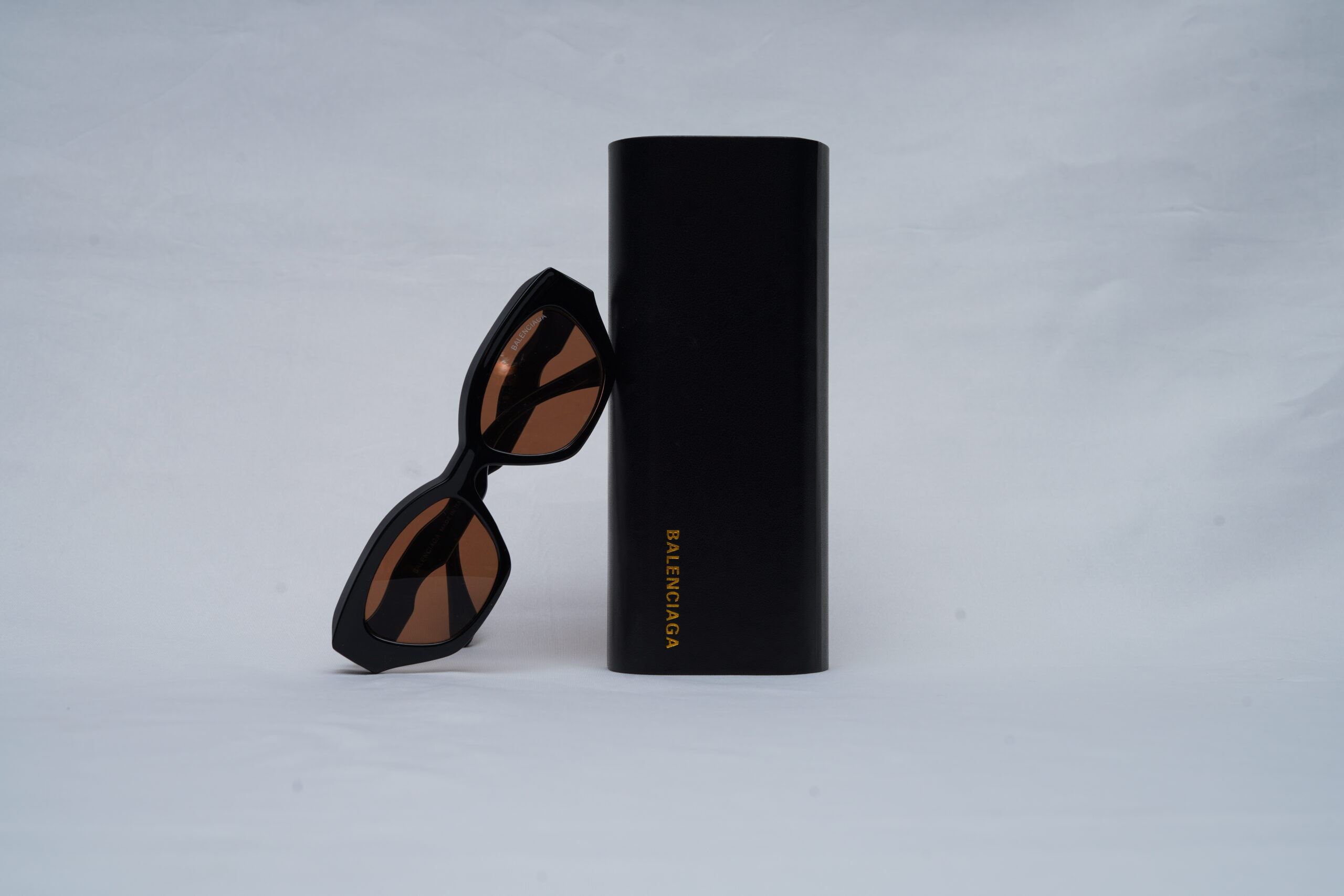 Balenciaga Angular Cat-Eye Sunglasses with Brown Tinted Lenses