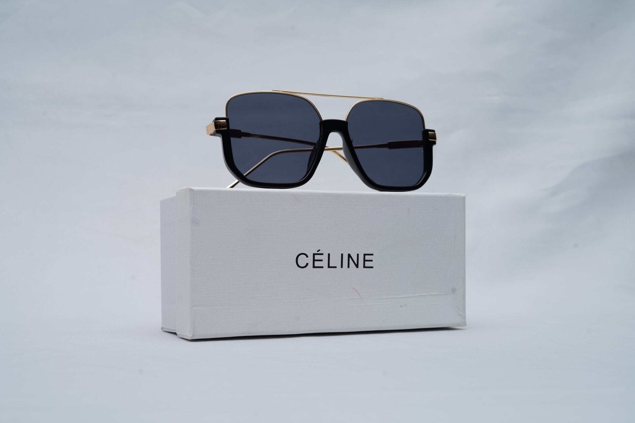 Céline Oversized Square Aviator Sunglasses in Black and Gold
