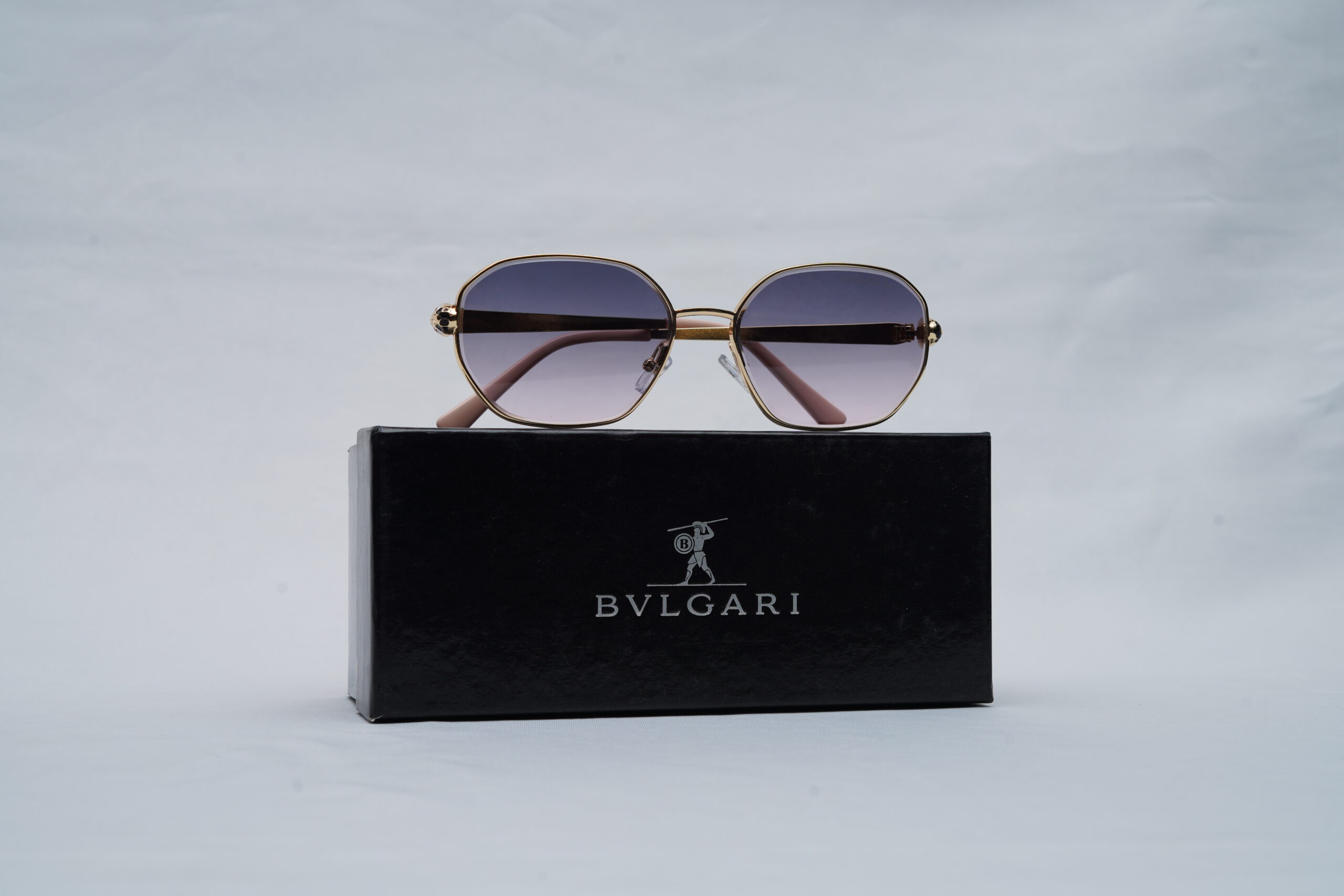 Bvlgari Serpenti Rimless Geometric Sunglasses with Purple Gradient Lenses