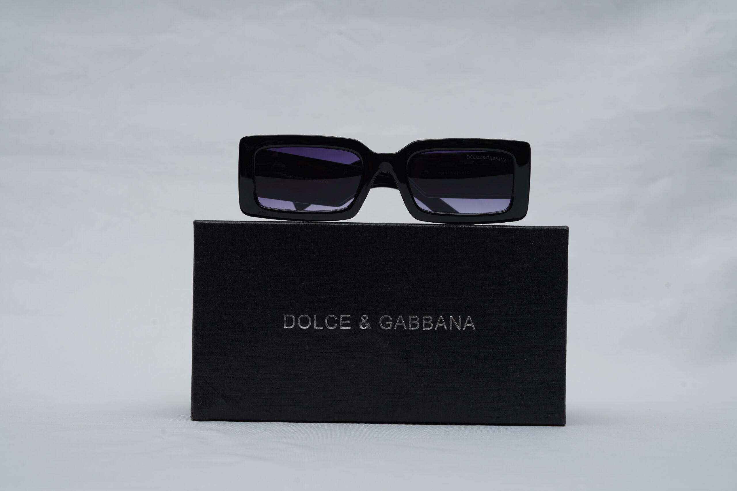 Dolce & Gabbana Full-Rim Rectangular Sunglasses – Black with Dark Grey Lenses