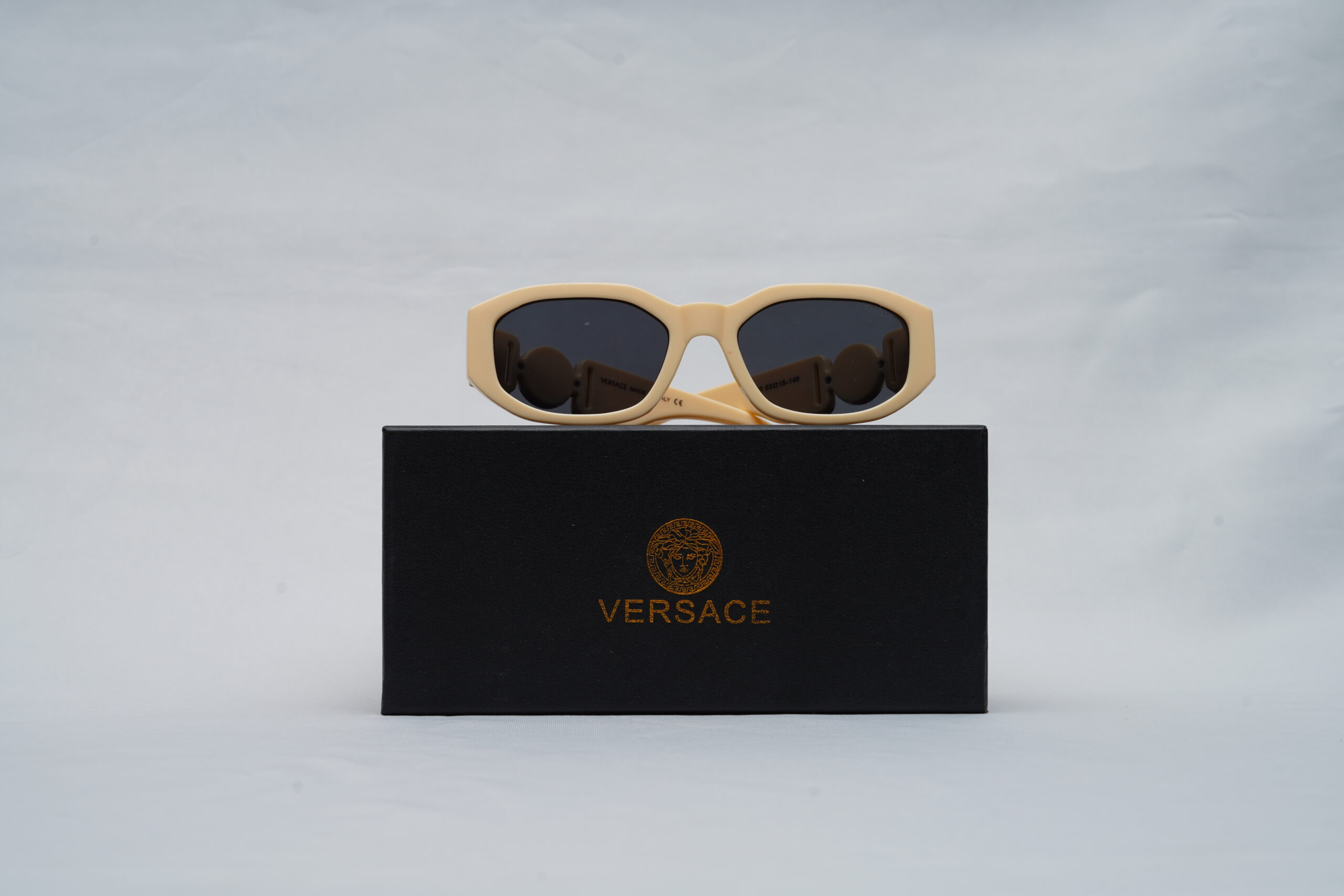 Versace Full-Rim Oval Sunglasses – Cream with Dark Lenses