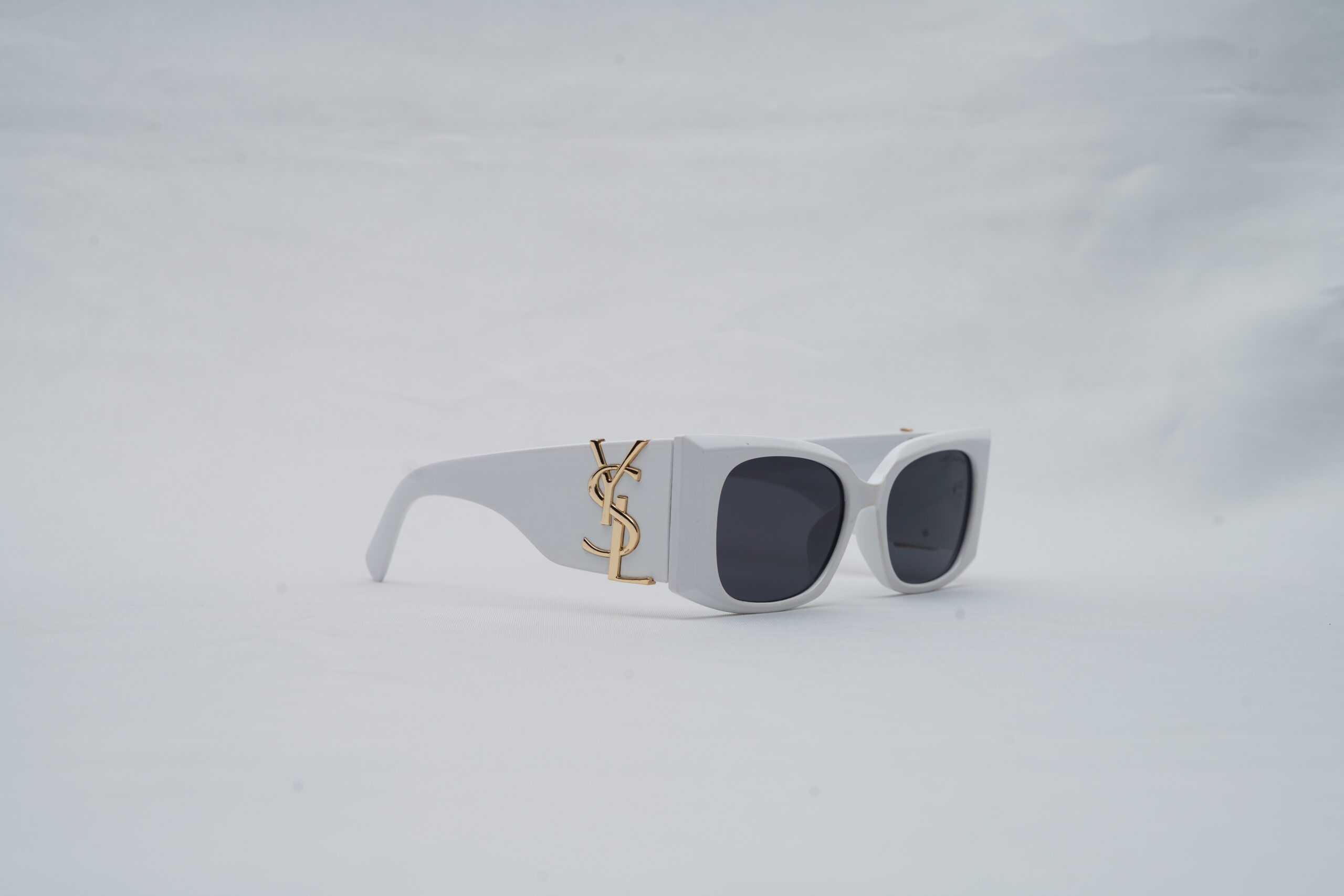 Saint Laurent Full-Rim Cat-Eye Sunglasses – White with Dark Lenses