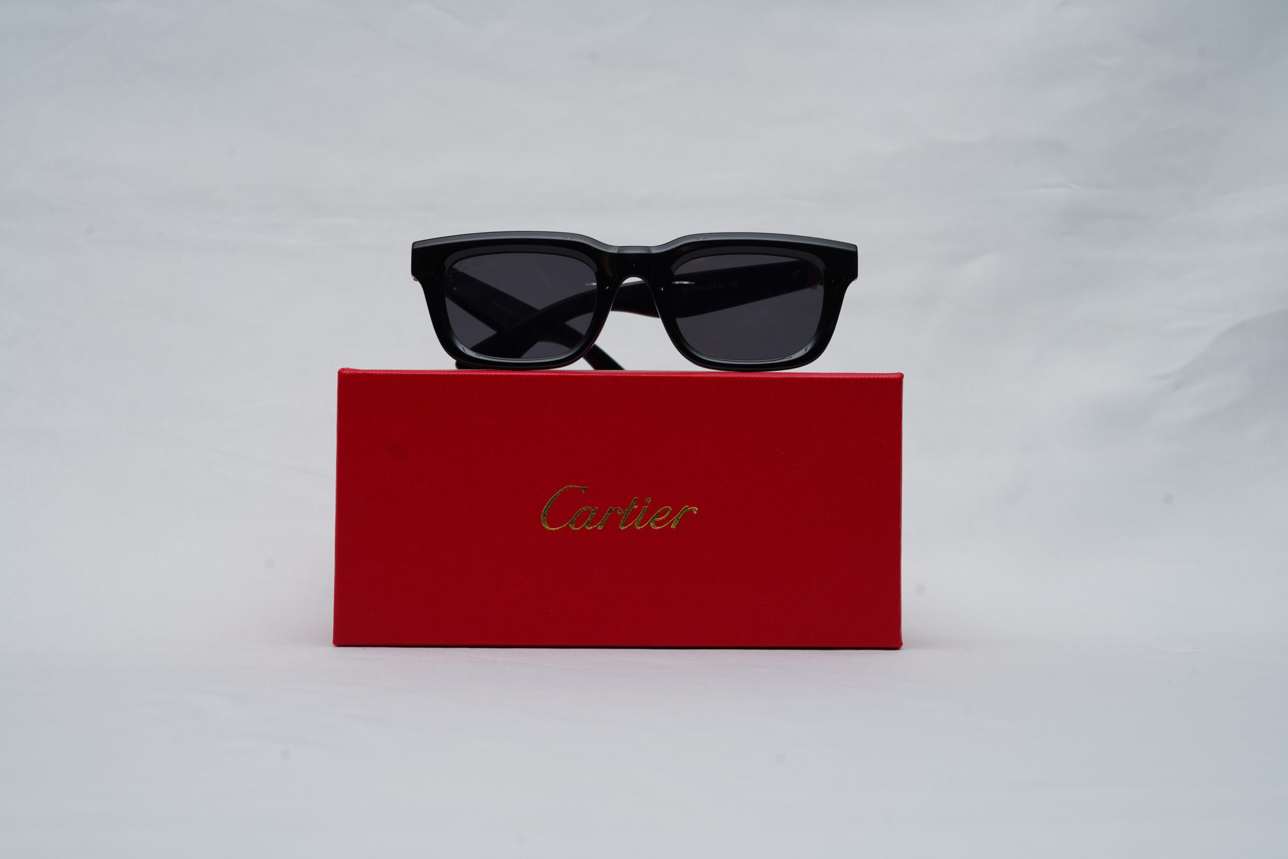 Cartier Full-Rim Square Sunglasses – Glossy Black Acetate with Dark Tint Lenses