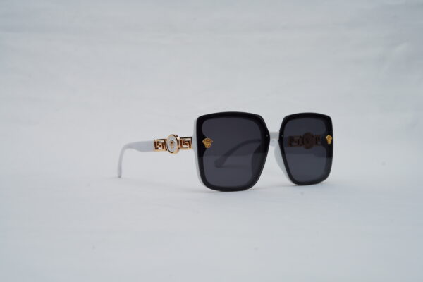 Versace Full-Rim Square Sunglasses – Black Acetate with Gold Medusa Greca Detailing