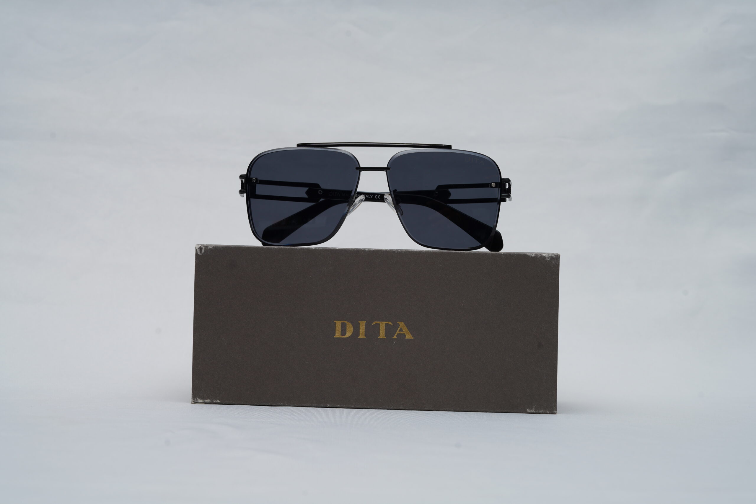 DITA Grand-Emperik Full-Rim Square Sunglasses – Matte Black with Gradient Grey Lenses