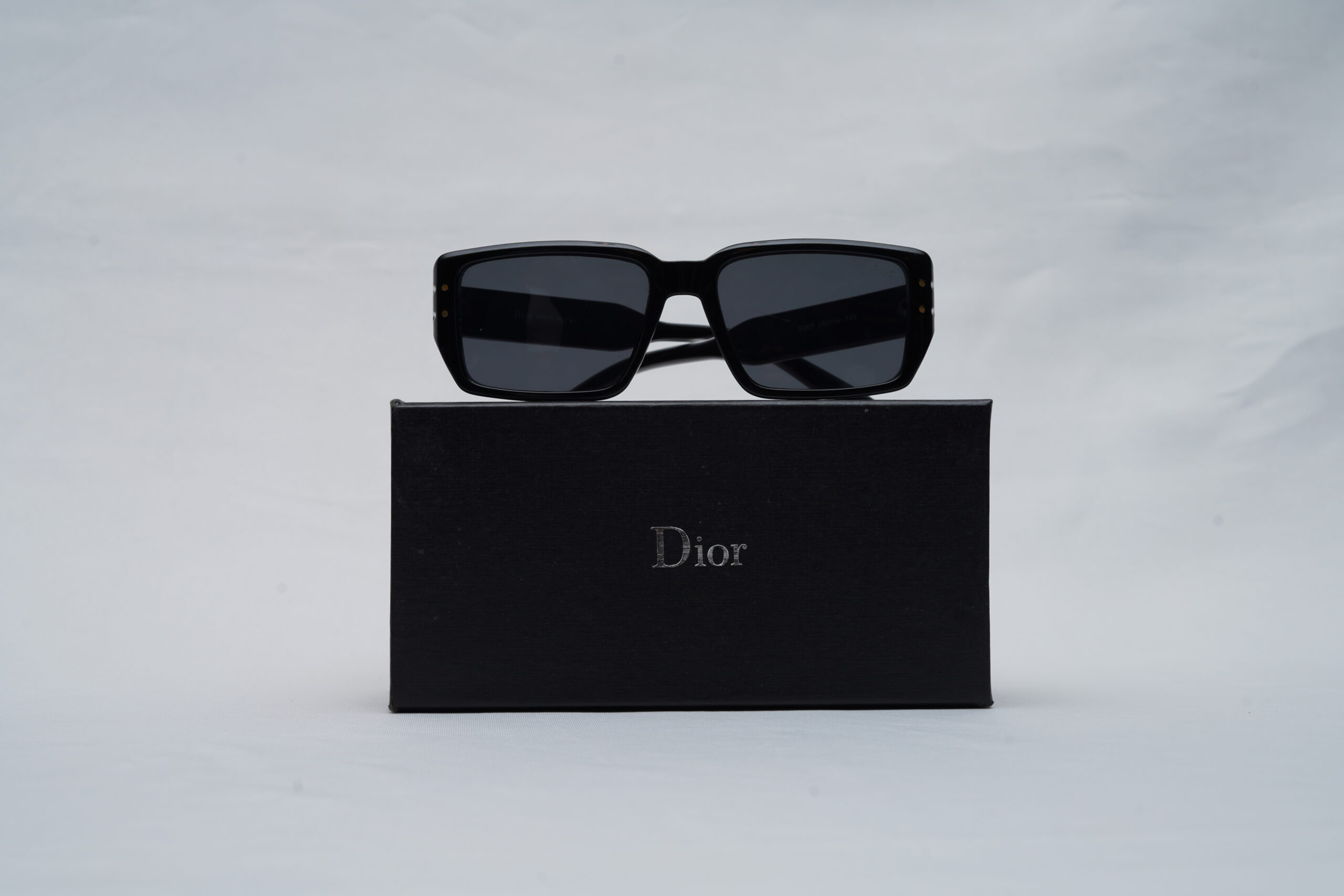 Dior Full-Rim Rectangular Sunglasses – Glossy Black Acetate with Dark Tint Lenses