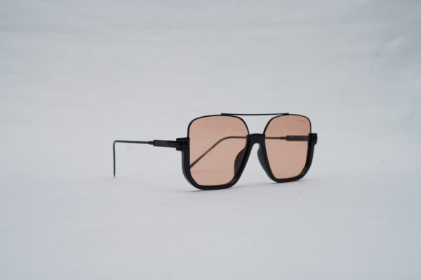 CHANEL Oversized Square Aviator Sunglasses – Retro Double-Bridge Black Frame with Light Peach Tinted Lenses
