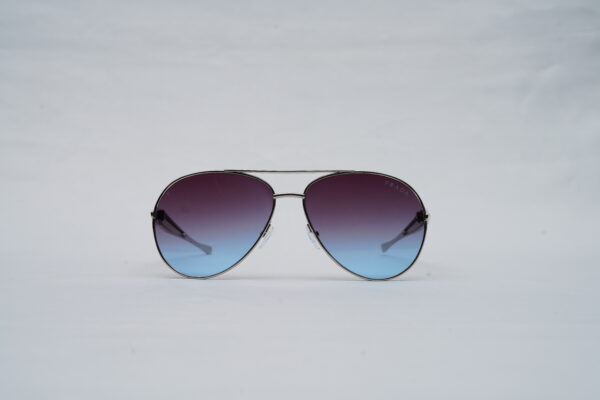 PRADA Silver Double-Bridge Pilot Shades with Gradient Blue Lenses