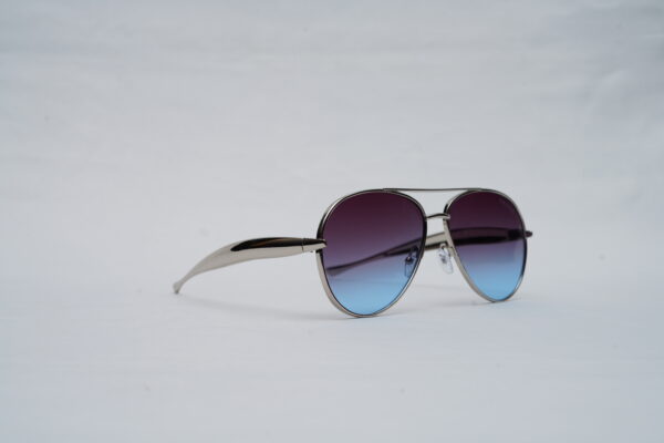 PRADA Silver Double-Bridge Pilot Shades with Gradient Blue Lenses