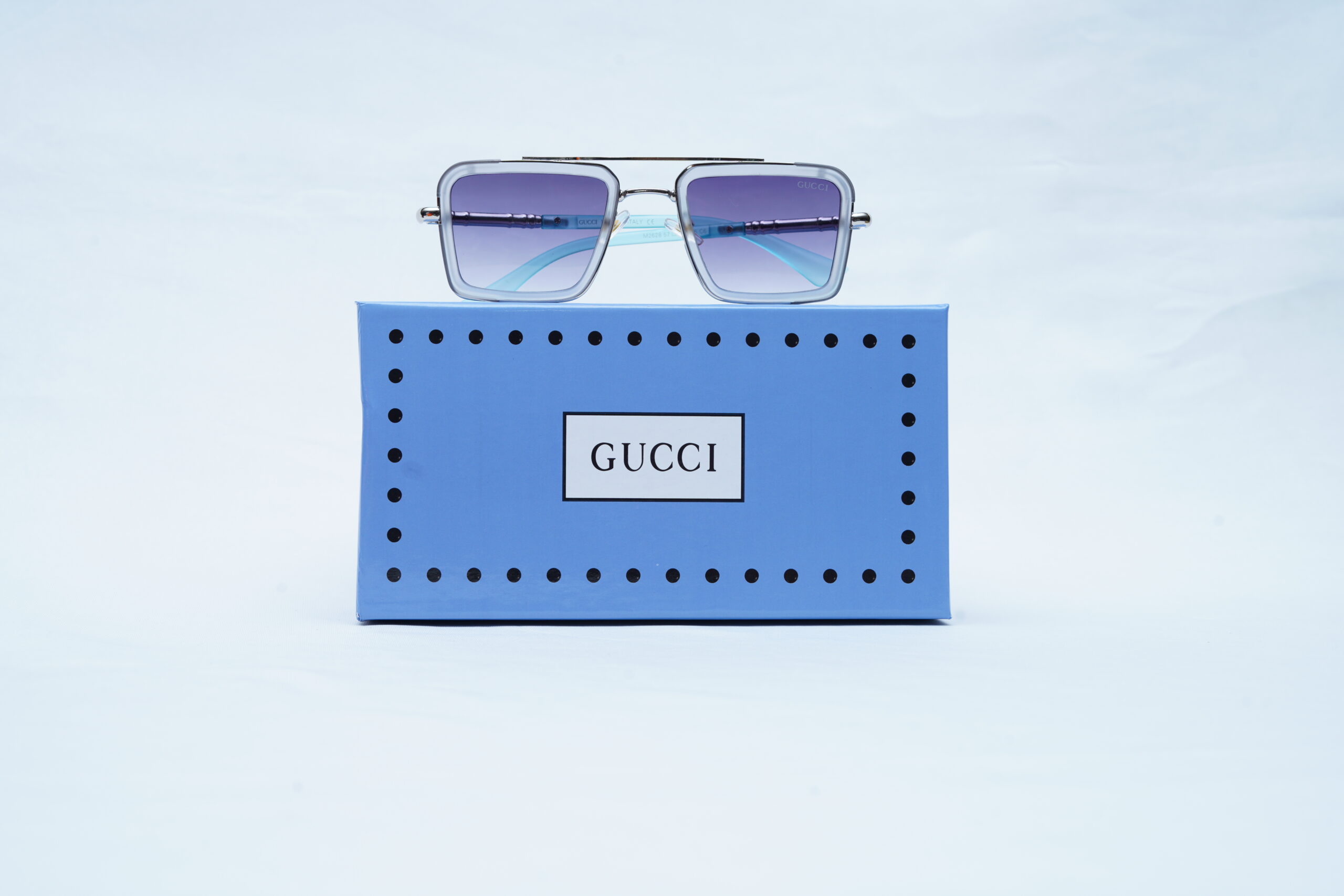 GUCCI Ice Blue Angular Pilot Shades – Luxury Gradient Lens Sunglasses
