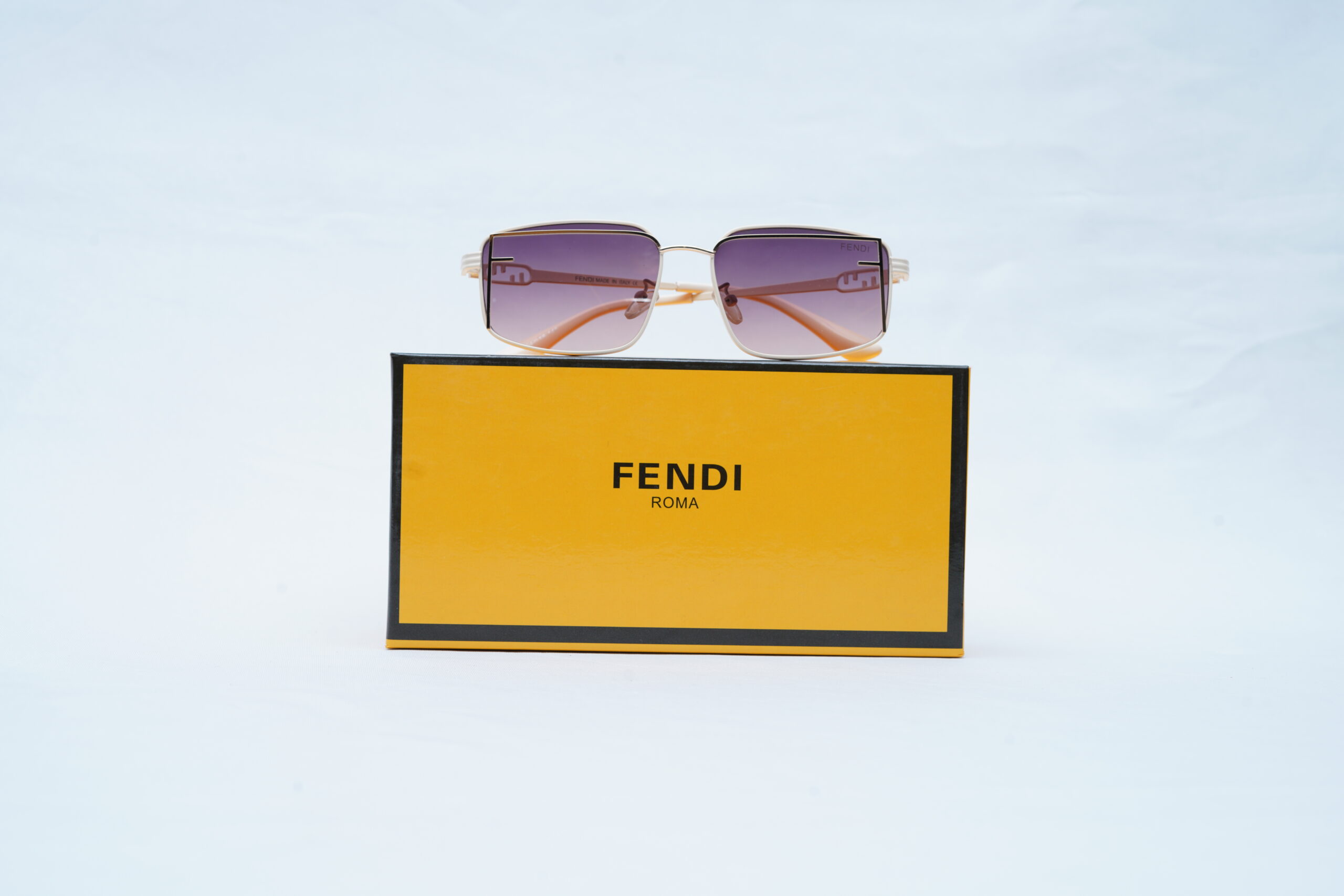 FENDI Gold Wire Angular Square Shades – Luxury Purple Gradient Sunglasses