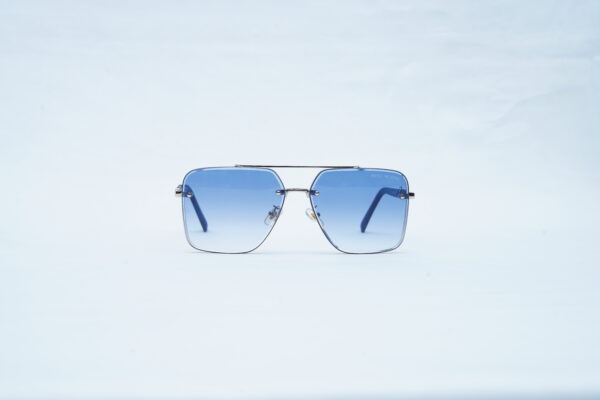 EMPORIO ARMANI Dark Metal Angular Pilot Shades – Luxury Blue Gradient Sunglasses