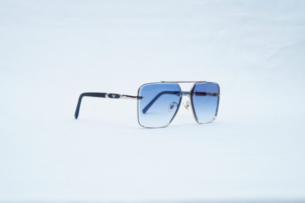 EMPORIO ARMANI Dark Metal Angular Pilot Shades – Luxury Blue Gradient Sunglasses