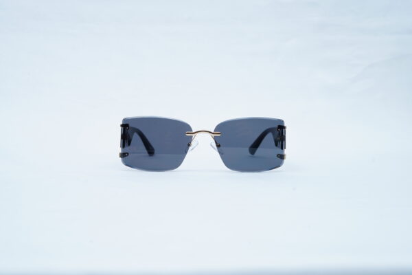 GUCCI Gold Hardware Rimless Rectangle Shades – Luxury Dark Tint Sunglasses