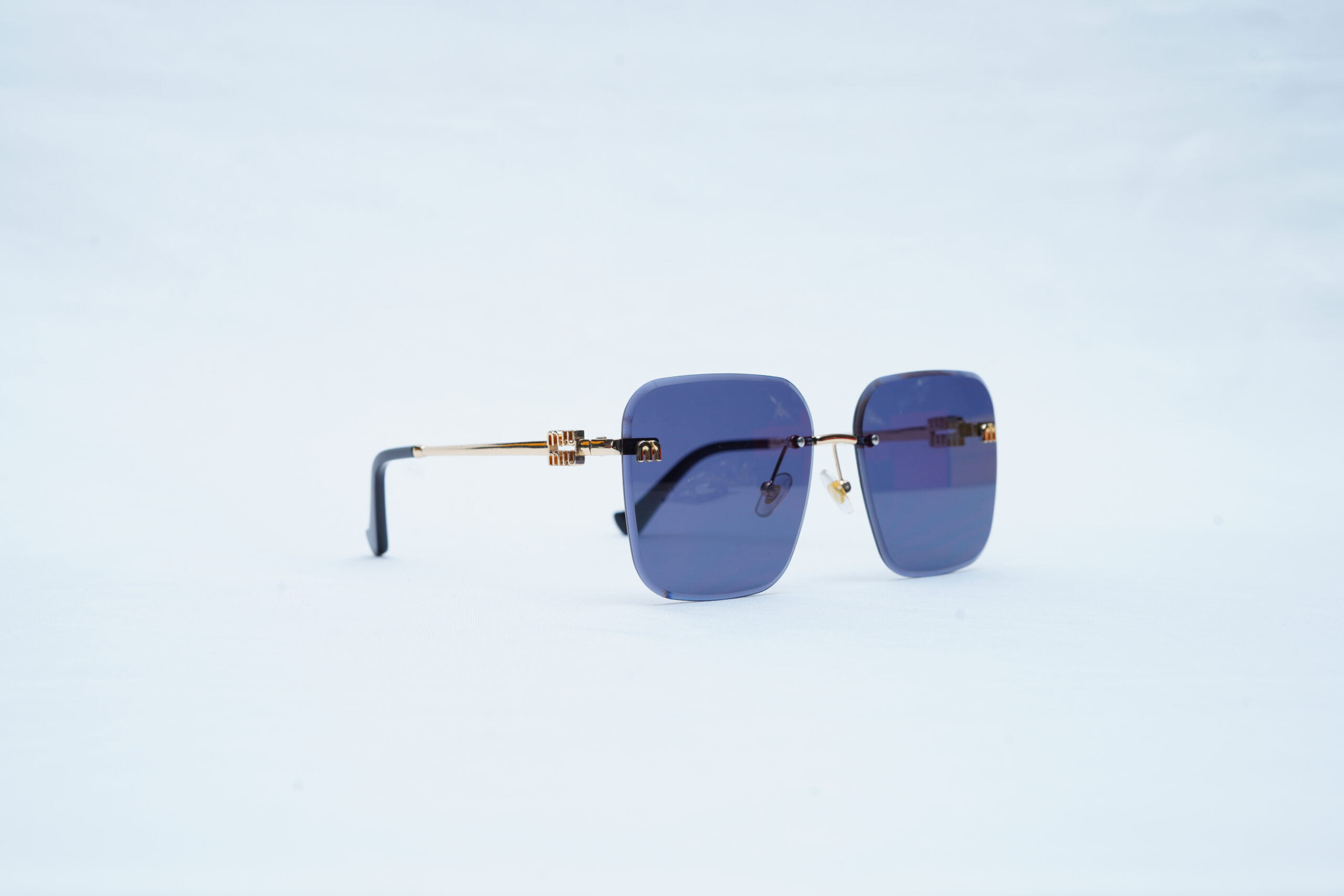 CARTIER Gold Hardware Rimless Square Shades – Luxury Dark Blue Sunglasses